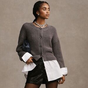 NWT Anthropologie twofer sweater button down medium gray & white